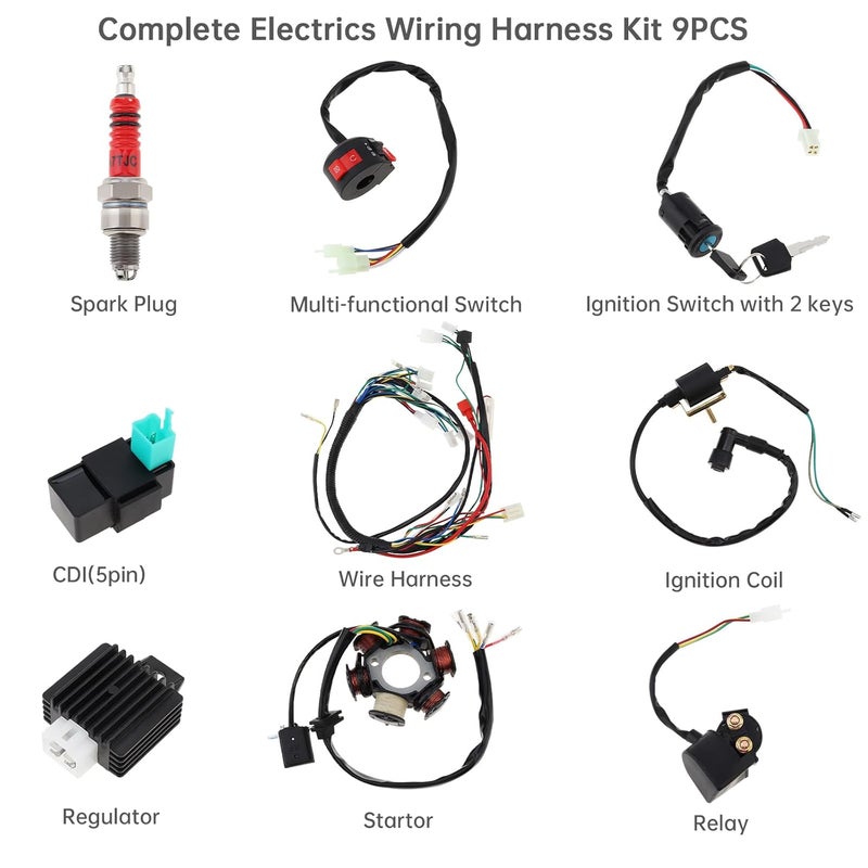 Windance 9PCS Complete 6-Coil 5-Wire CDI Electrics Kit with Solenoid Relay & Wiring Harness for 4-Stroke 50cc-125cc ATV, Quad, Dirt Bike & Motorcycle Ignition System - Image 4